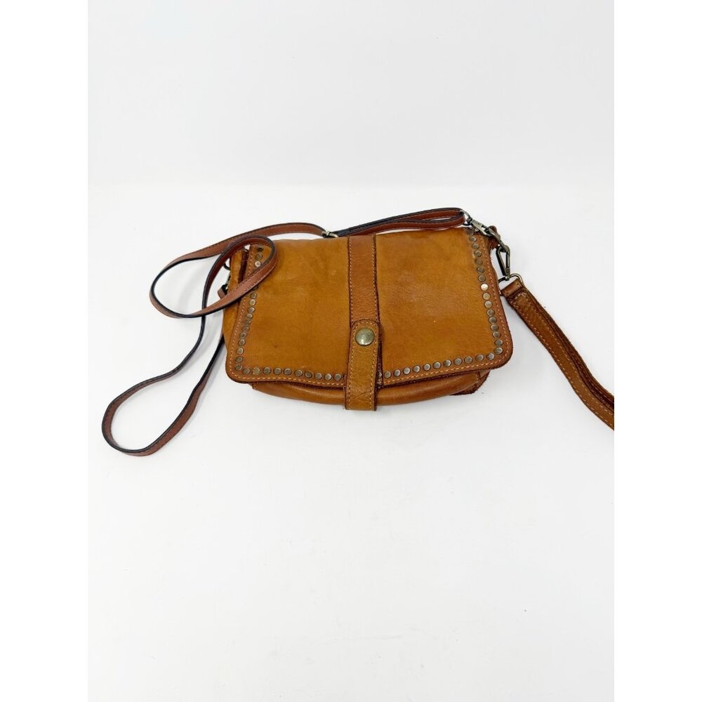 Stella Bianca Made In Italy Leather Crossbody Shoulder Bag Studded Flap Brown‎
